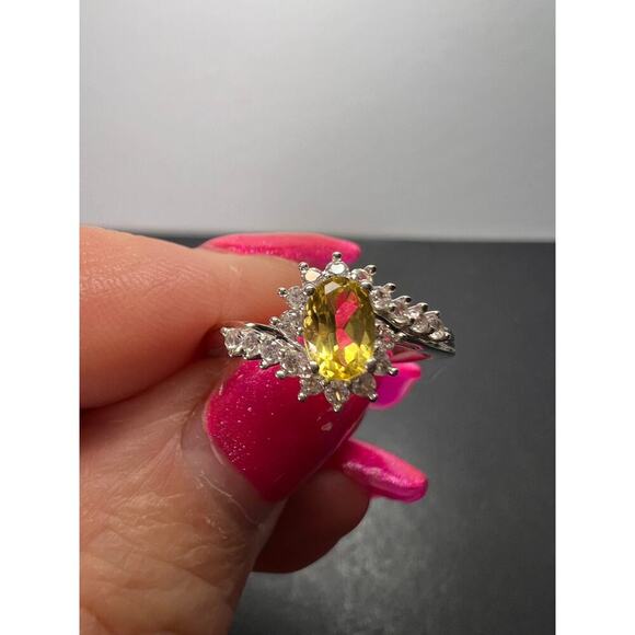 NEW Sunfire beryl and zircon ring in platinum over sterling silver size 6 - Picture 8 of 11